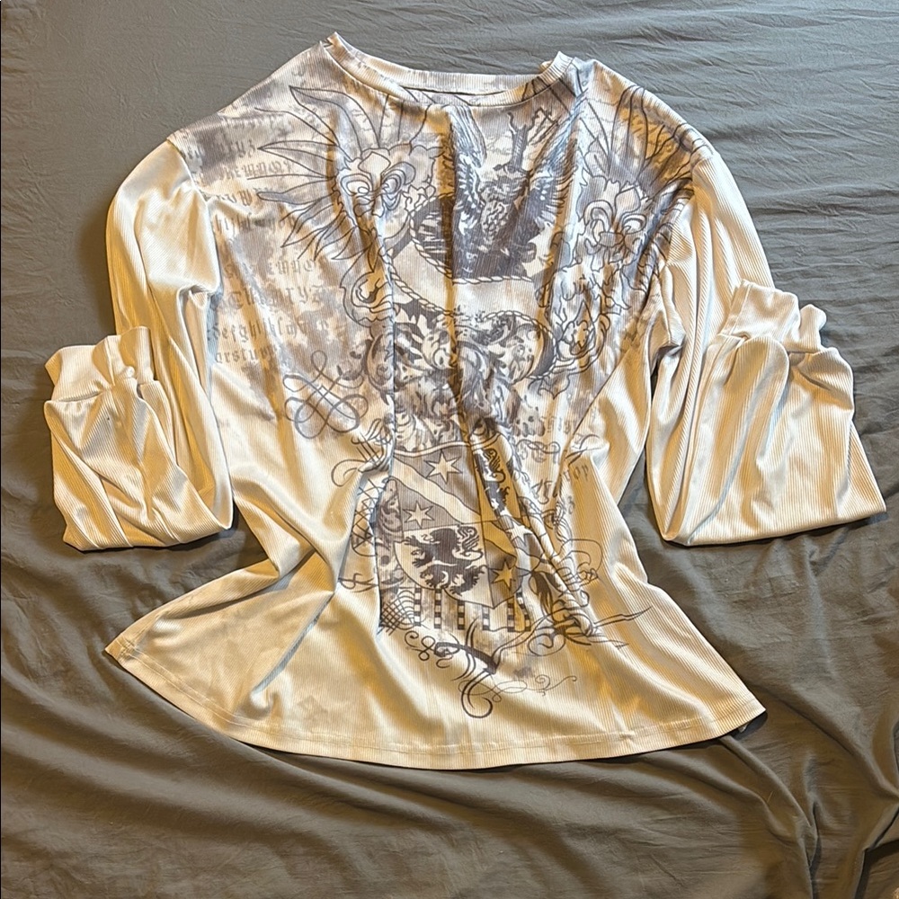 Graphic Print Cream Top